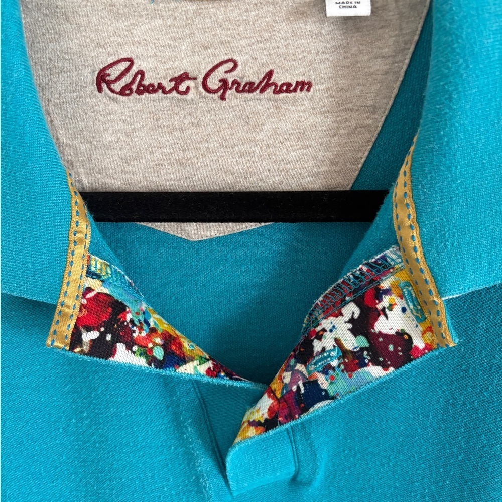 Robert Graham Turquoise Polo Cotton Blend with Accents Size XL